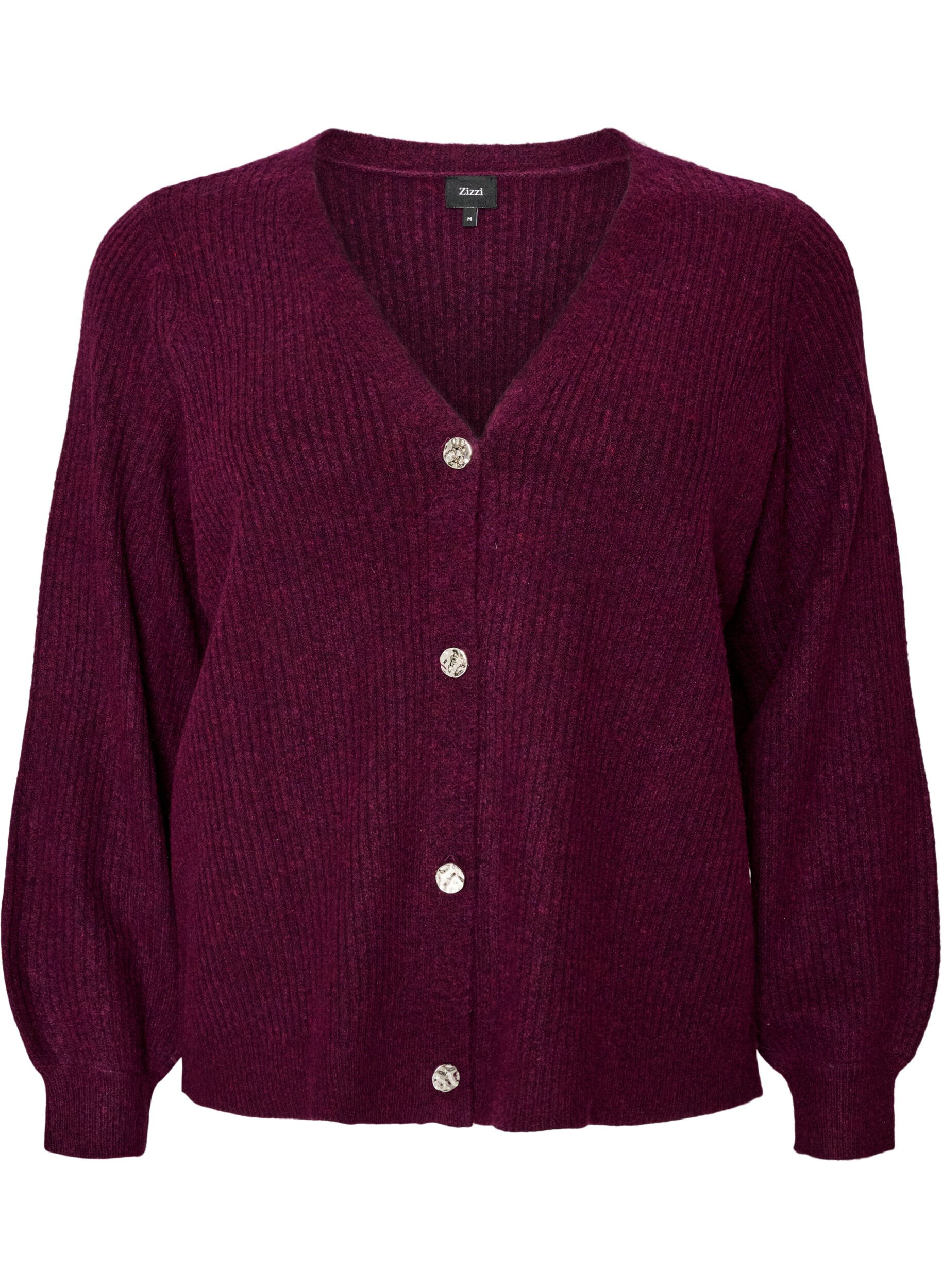 ZizziNeuletakki V-p&auml;&auml;ntiell&auml; ja ribatulla tekstuurilla, Violetti, Packshot image number 0