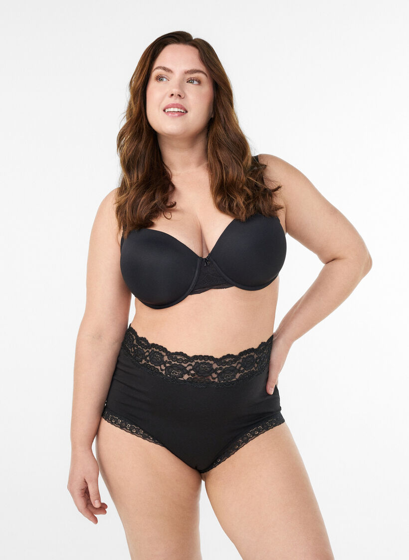 2-pack-hipsterit, joissa on pitsireunus ja korkea vyötärö, Musta, Model image number 0