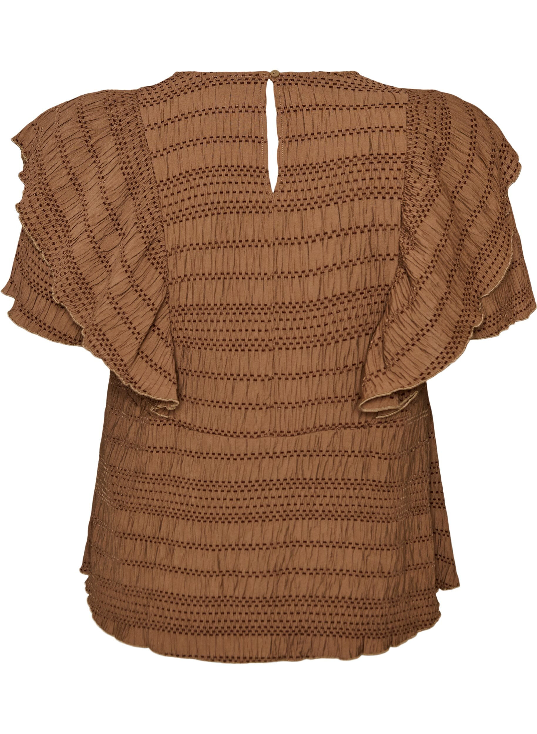 ZizziPusero smock-tekstuurilla ja r&ouml;yhel&ouml;hihoilla, Ruskea, Packshot image number 1