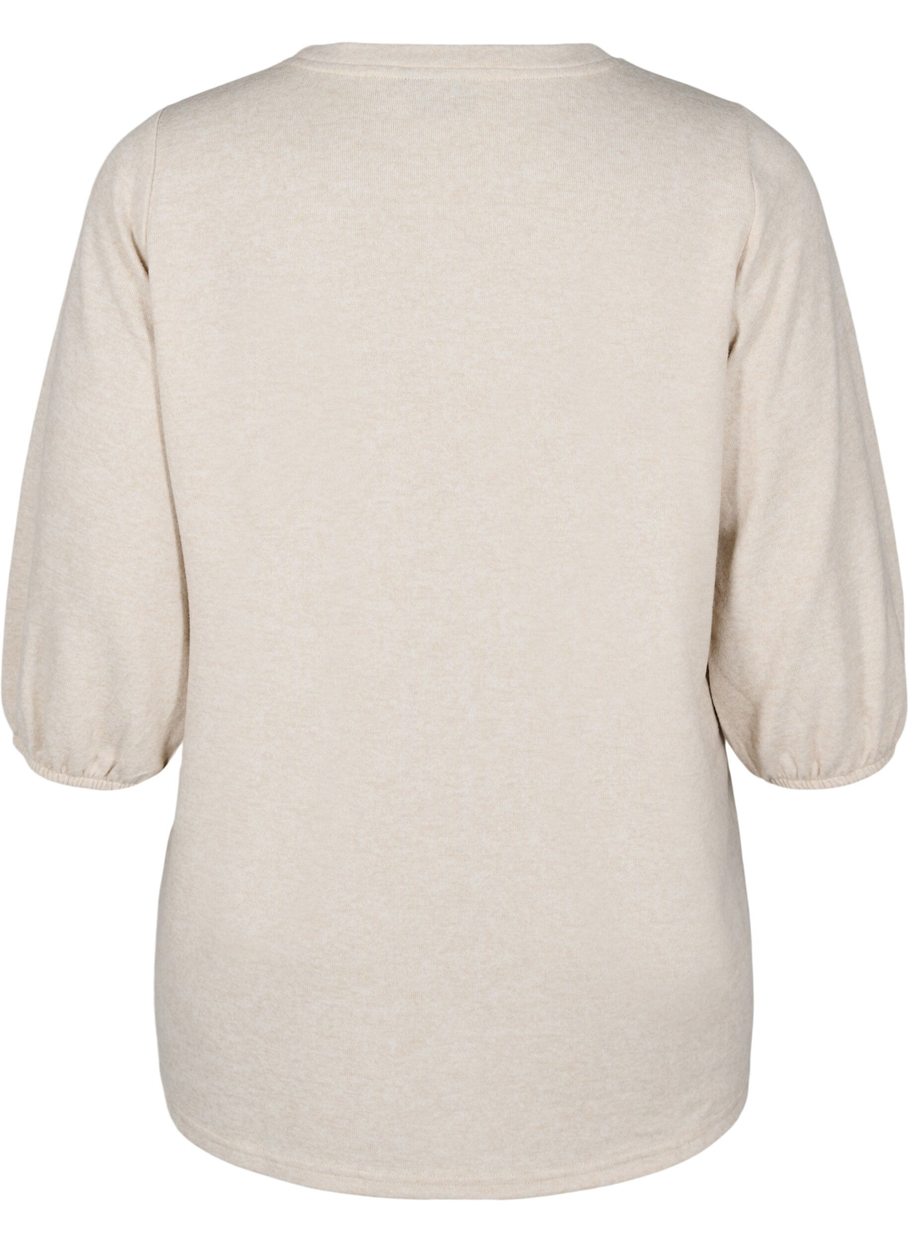 Zizzi Kukkakirjailtu pusero ja 3/4-hihat, Oatmeal Melange, Packshot image number 1