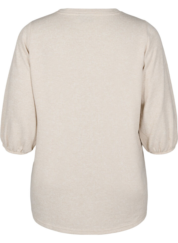 Kukkakirjailtu pusero ja 3/4-hihat, Oatmeal Melange, Packshot image number 1