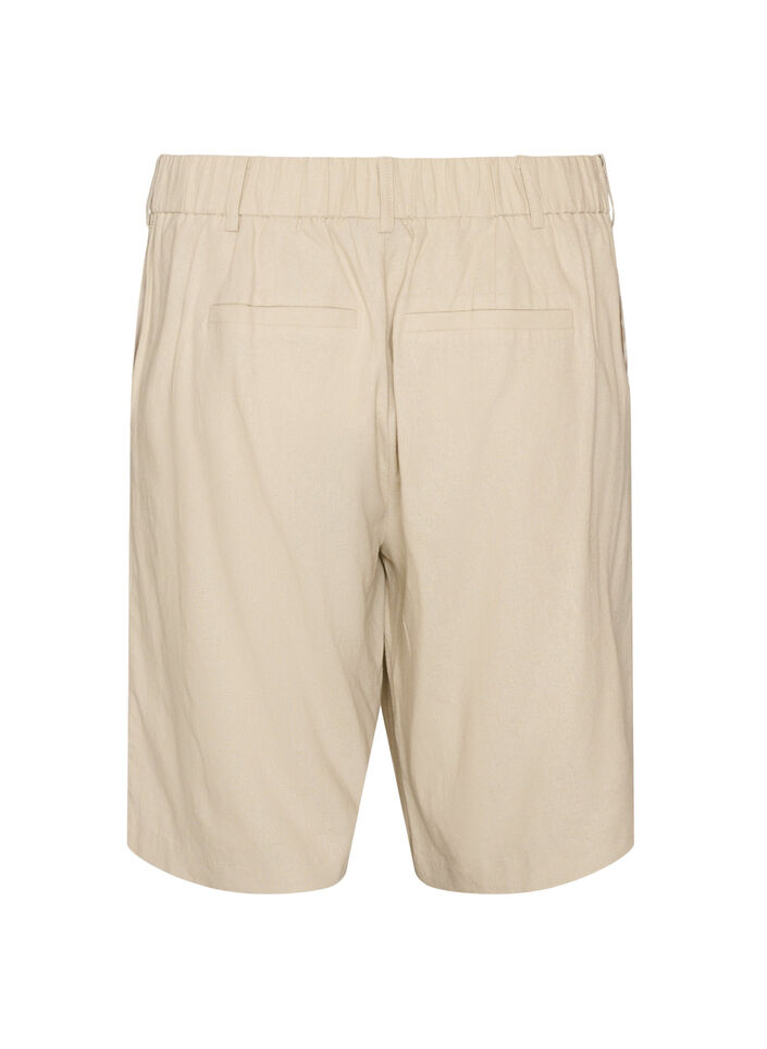 Korkeavy&ouml;t&auml;r&ouml;iset bermudashortsit pellavasta ja viskoosista, Beige, Packshot image number 1