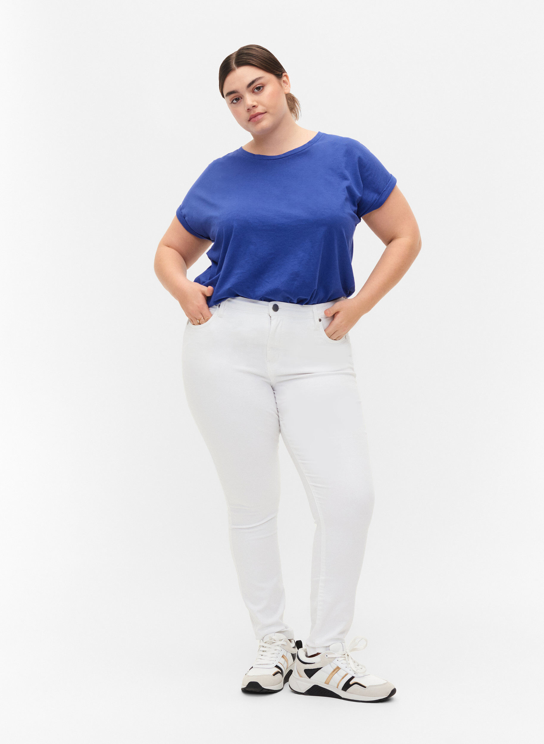 ZizziLyhythihainen t-paita puuvillasekoitteesta, Sininen, Model image number 1