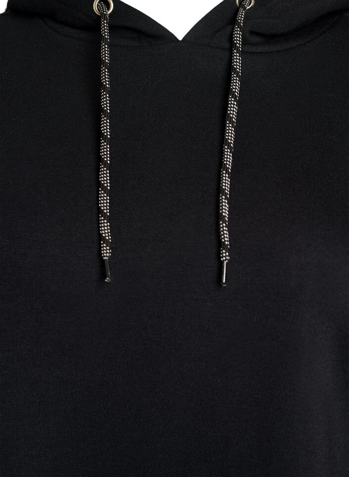 Pitk&auml; puuvillaneuletakki hupulla, Musta, Packshot image number 2