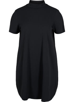 Lyhythihainen mekko korkealla kauluksella, Black, Packshot image number 0