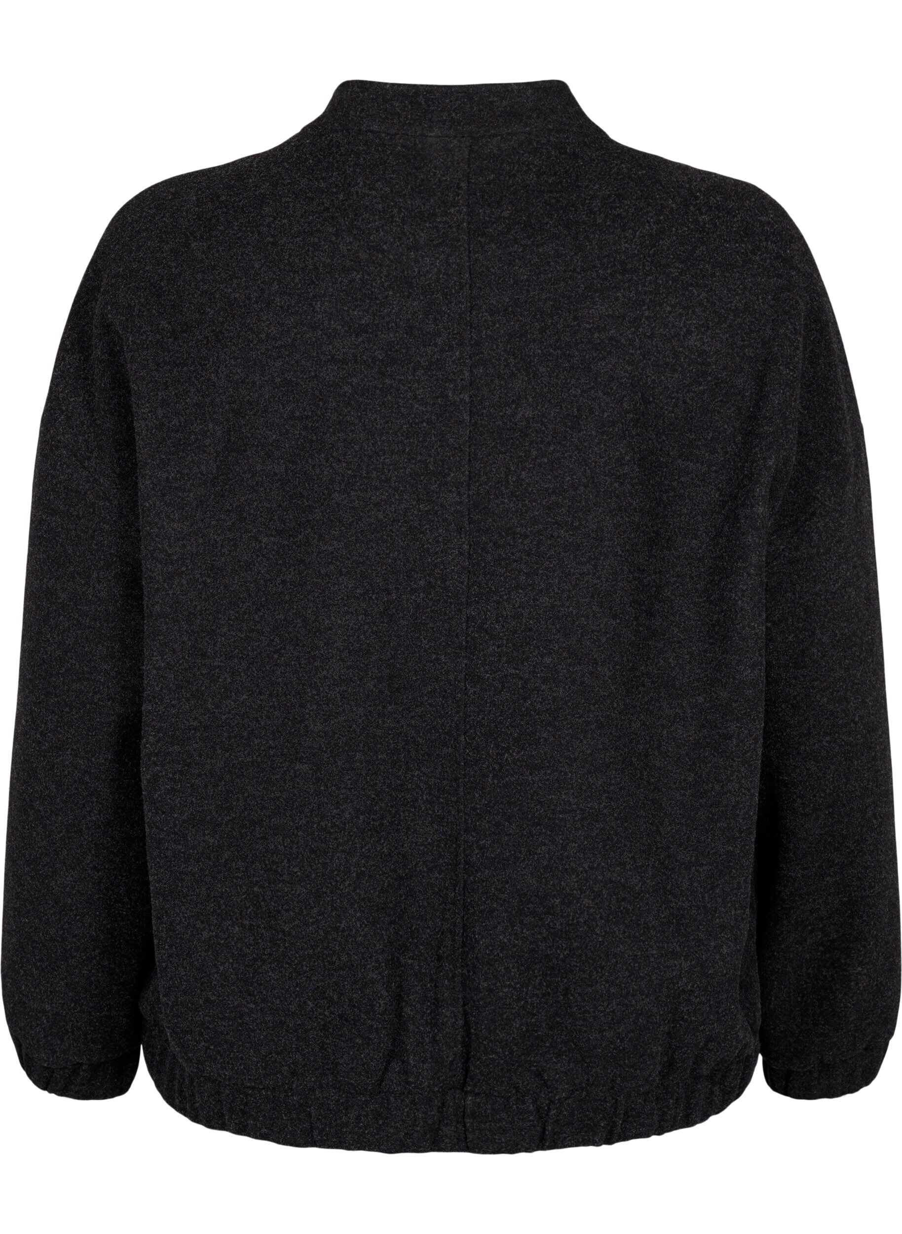 Zizzi Bombertakki taskuilla villaa j&auml;ljittelev&auml;&auml; kangasta, Dark Grey Melange, Packshot image number 1