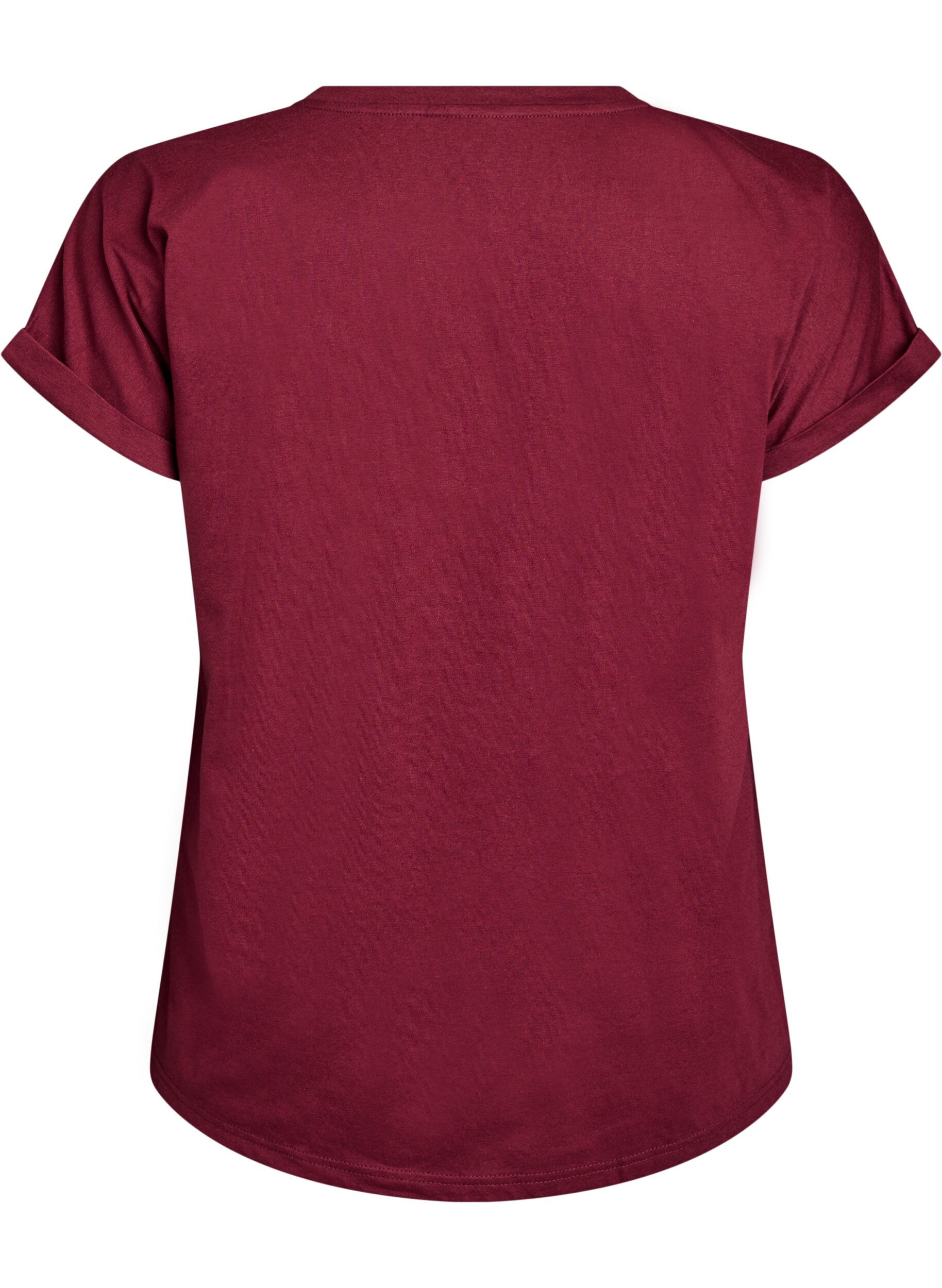 ZizziLyhythihainen puuvillasekoitteinen T-paita, Tumma Bordeaux, Packshot image number 1