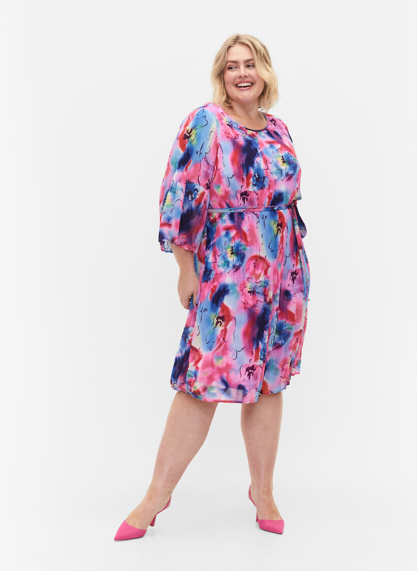 Pliseerattu mekko nauhalla, Lavender Space AOP, Model image number 3