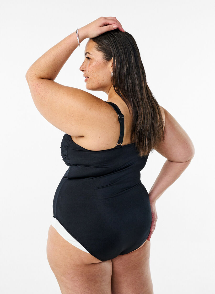 Uimapuku toppauksella ja kontrastiyksityiskohdilla, Musta, Model image number 1