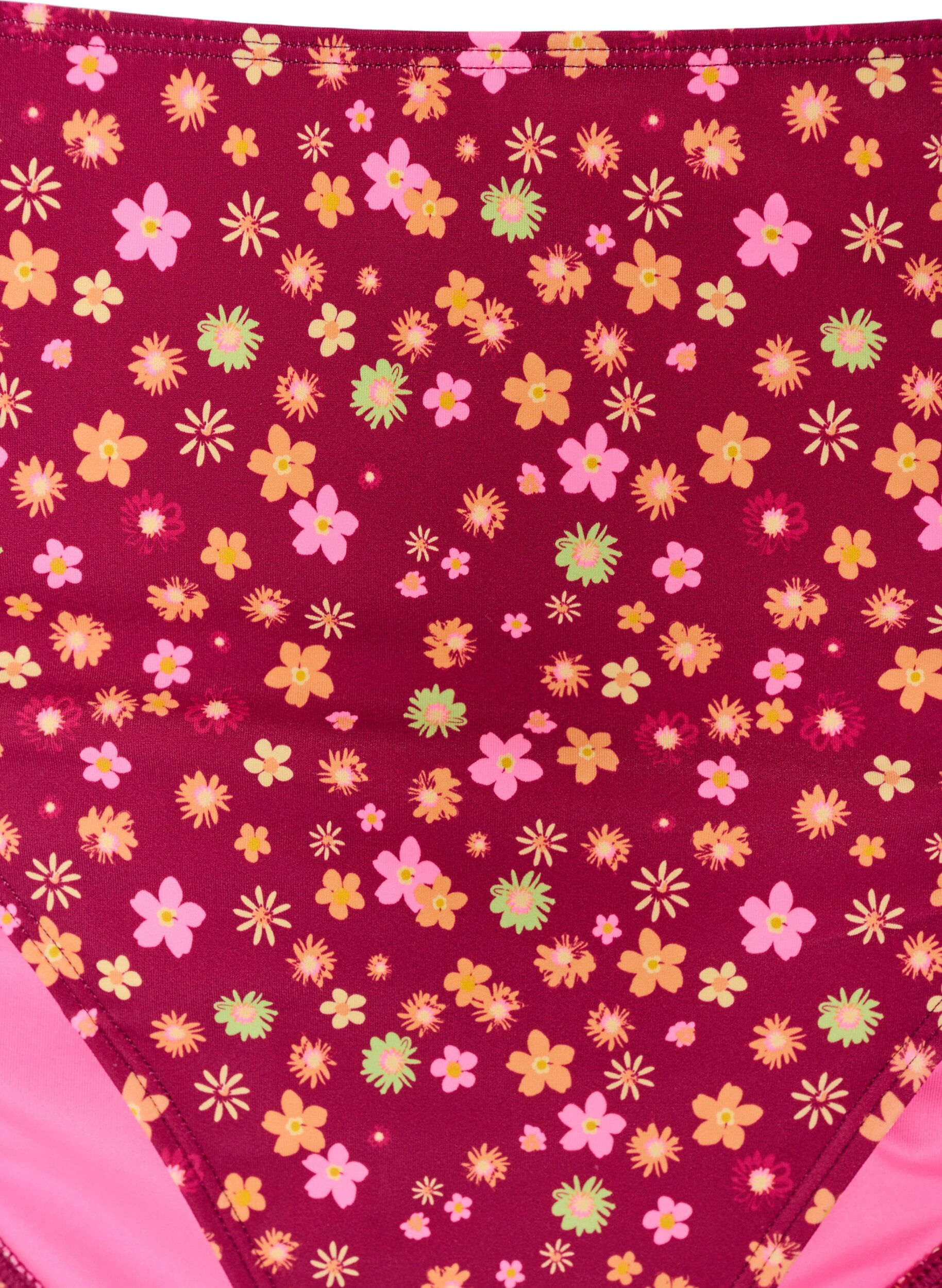 Zizzi Sivusolmittavat bikinihousut kukkakuosilla, Punainen, Packshot image number 2