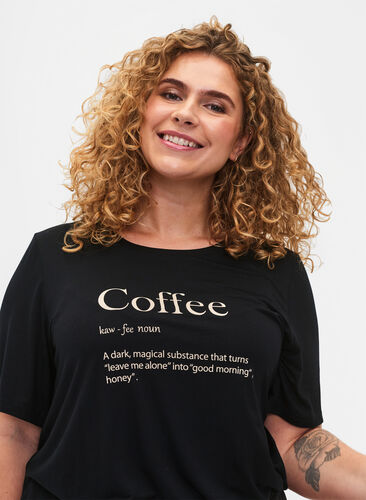 Lyhythihainen viskoosipaita yöasuksi, Black Coffee, Model image number 1
