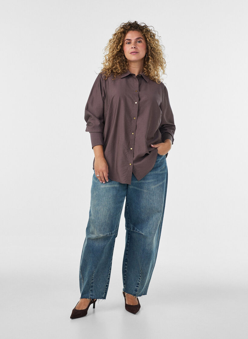 Viskoosipaita kultaisilla napeilla, Ruskea, Model image number 1