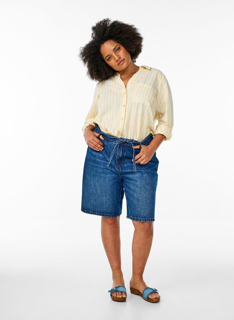 Paita pellavaa ja viskoosia, 3/4-hihoilla, Beige, Model image number 1