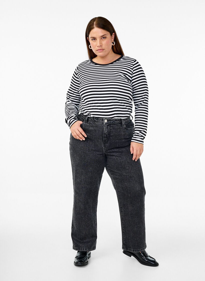 Raidallinen pusero pitkill&auml; hihoilla, Musta, Model image number 1