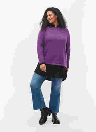 Tekstuurikuvioitu neulepusero pyöreällä pääntiellä, Amaranth Purple, Model image number 2