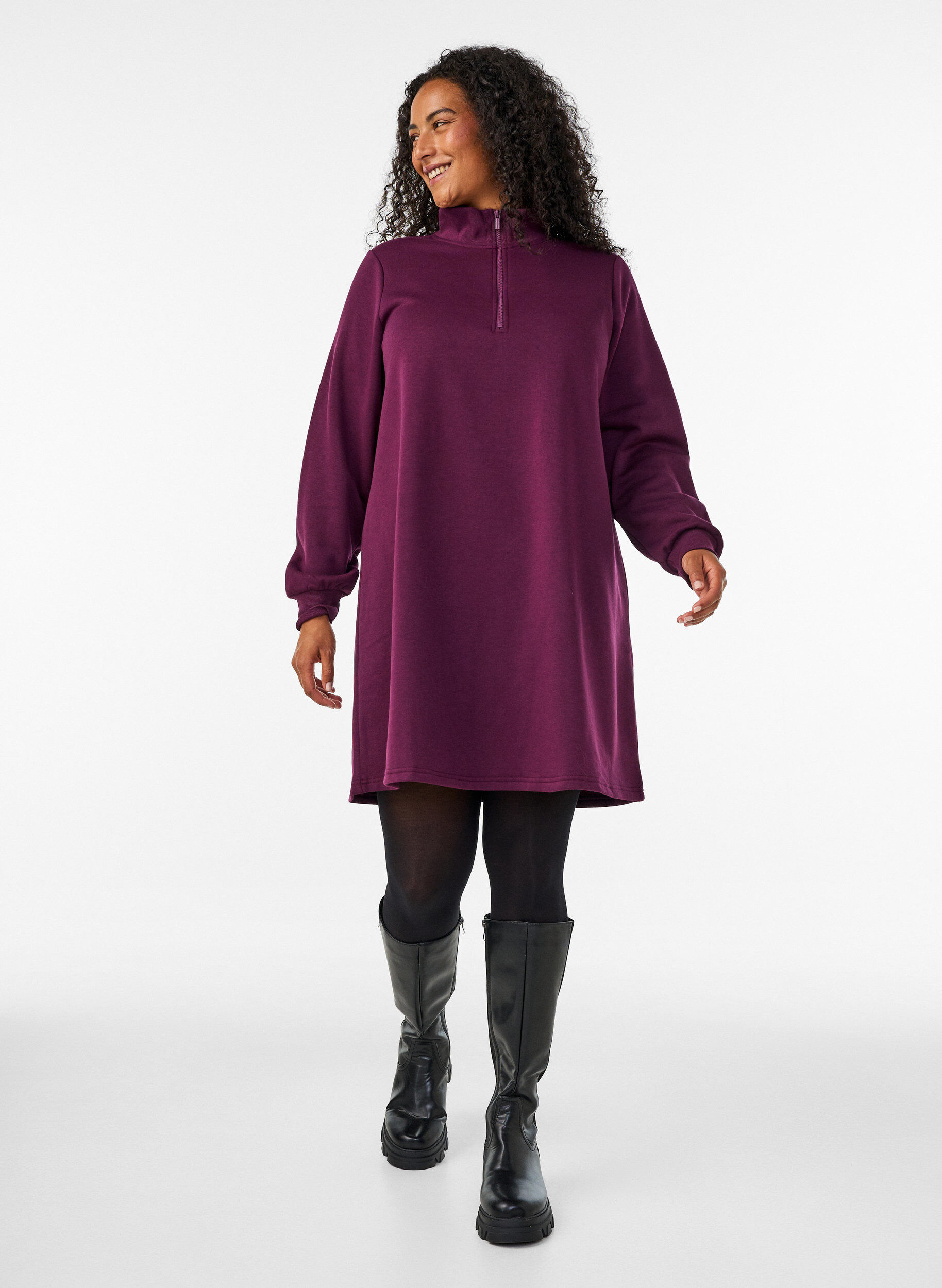 ZizziCollegepaitamekko korkealla ribbikauluksella ja vetoketjulla, Violetti, Model image number 1