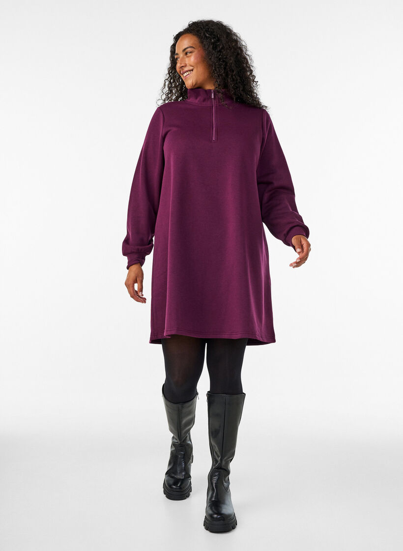 Collegepaitamekko korkealla ribbikauluksella ja vetoketjulla, Violetti, Model image number 1