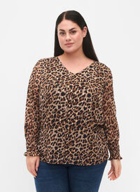 Kuosillinen, v-aukkoinen pusero pitkillä hihoilla, Leopard AOP, Model