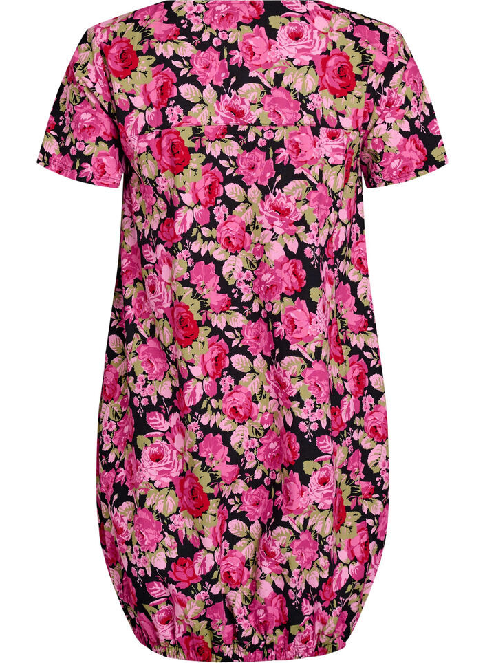 Lyhythihainen puuvillamekko kuosilla, Musta, Packshot image number 1