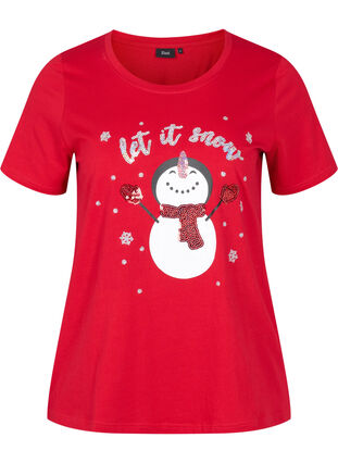Jouluinen t-paita puuvillasta, Tango Red Snowman, Packshot image number 0