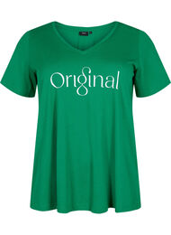 Puuvillainen t-paita tekstiprintillä ja v-pääntiellä, Jolly Green ORI