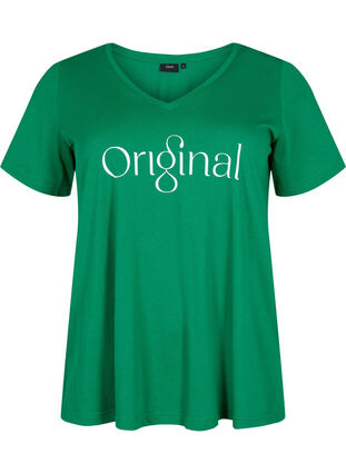 Puuvillainen t-paita tekstiprintillä ja v-pääntiellä, Jolly Green ORI, Packshot image number 0