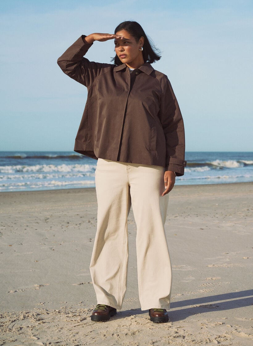 Lyhyt trenssitakki kauluksella ja raglanhihoilla, Ruskea, Image image number 0