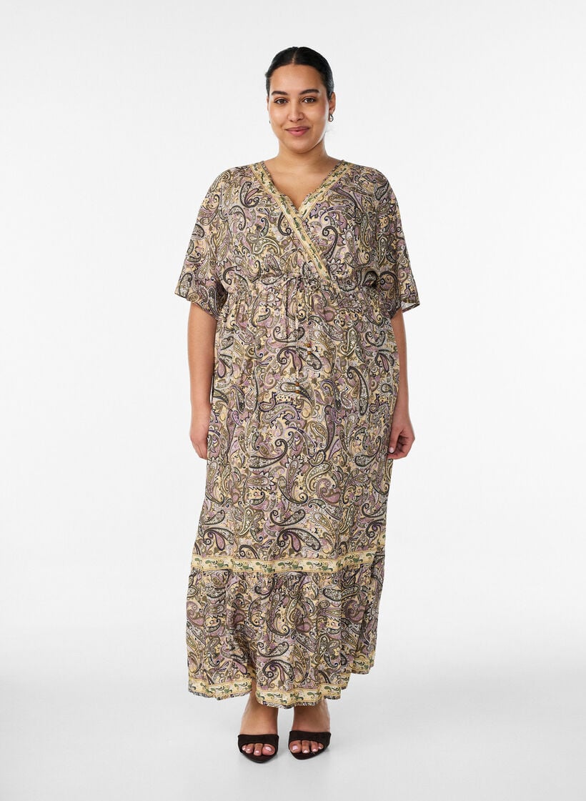 Viscose-maximekko paisleykuviolla, Keltainen, Model image number 0
