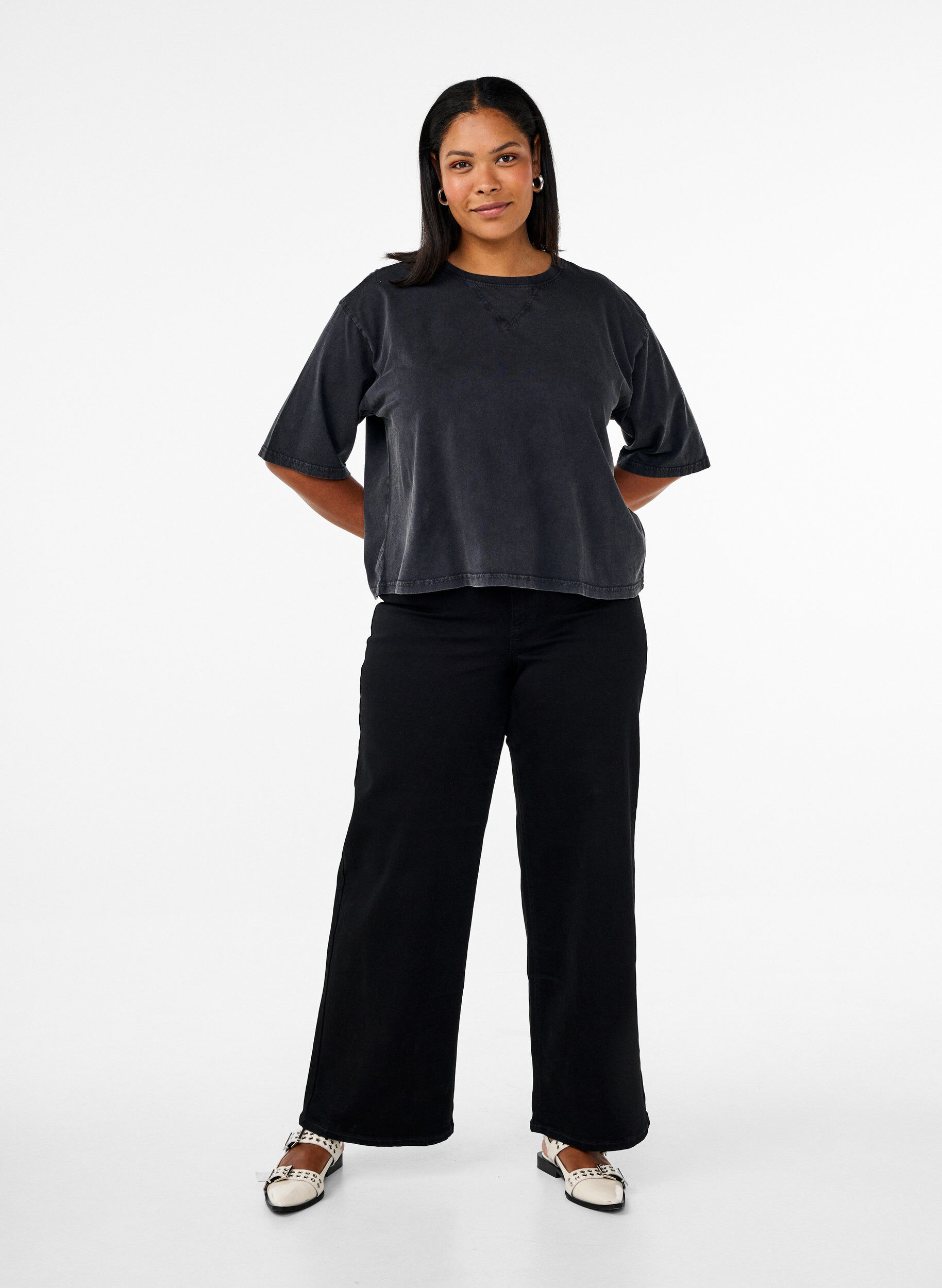 Zizzi Boksi-mallinen T-paita luomupuuvillasta, Harmaa, Model image number 1