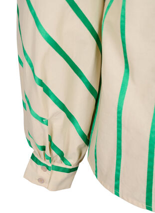Puuvillainen paitapusero raidallisella kuosilla ja röyhelökauluksella, Beige Green Stripe, Packshot image number 3