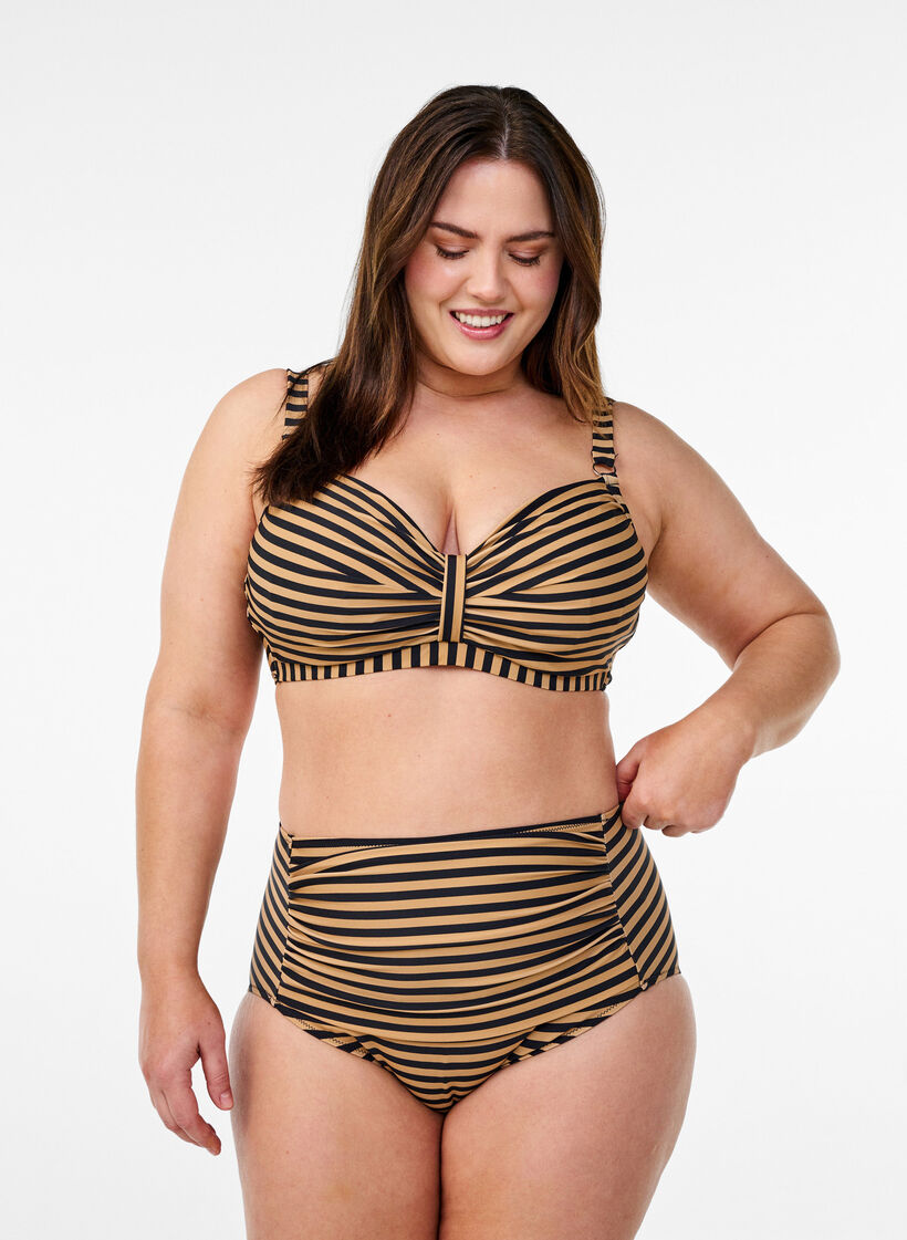 Kaarituelliset bikiniyl&auml;osa kuosilla, Ruskea, Model image number 1