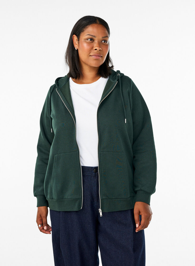 Hupullinen collegepaita vetoketjulla ja taskuilla, Vihre&auml;, Model image number 0