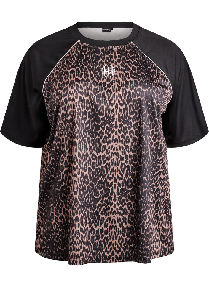 Leopardikuvioinen treenipaita raglanhihoilla, Ruskea, Packshot image number 0