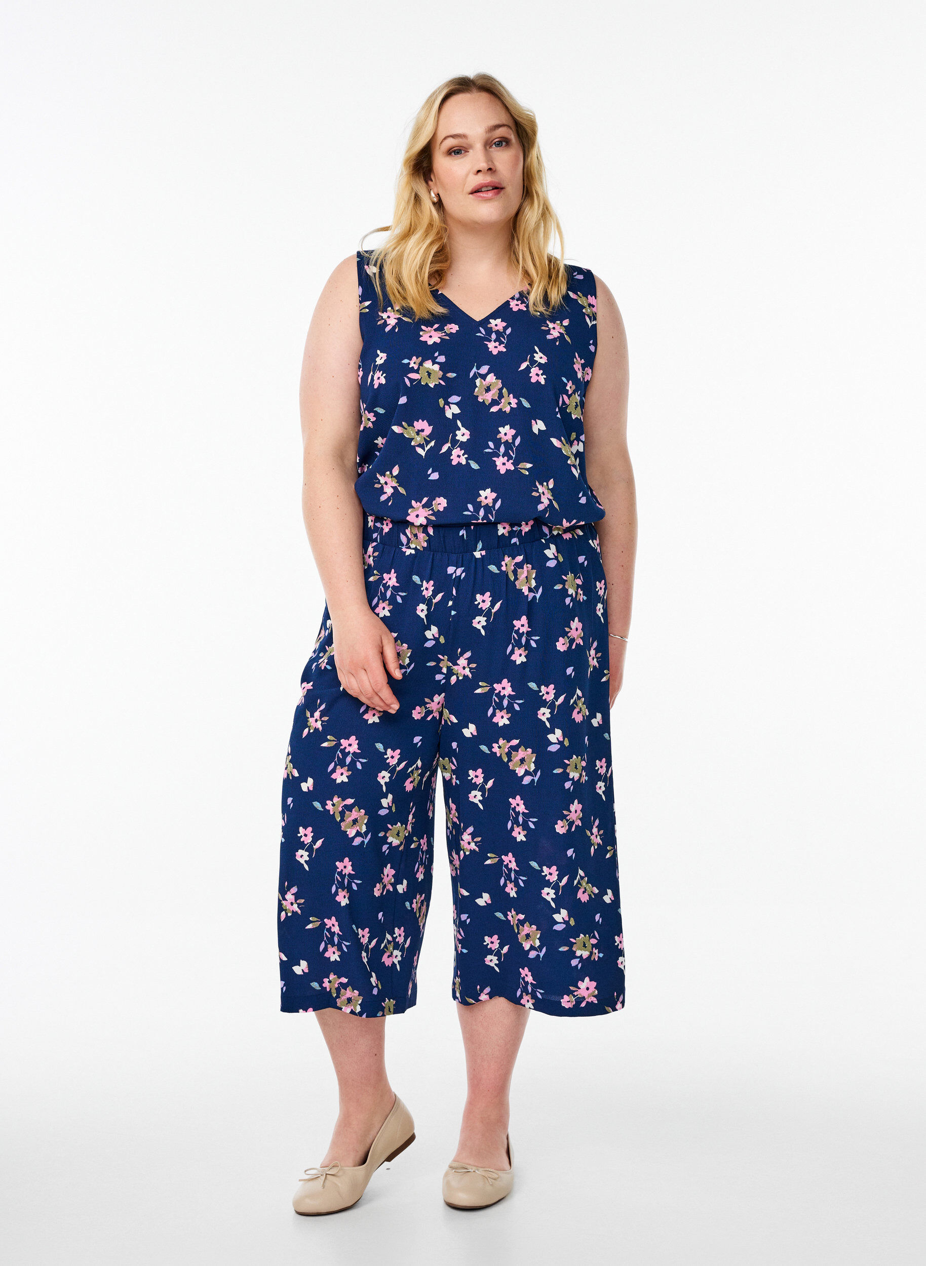 Culottes-housut kuosilla, Sininen, Model
