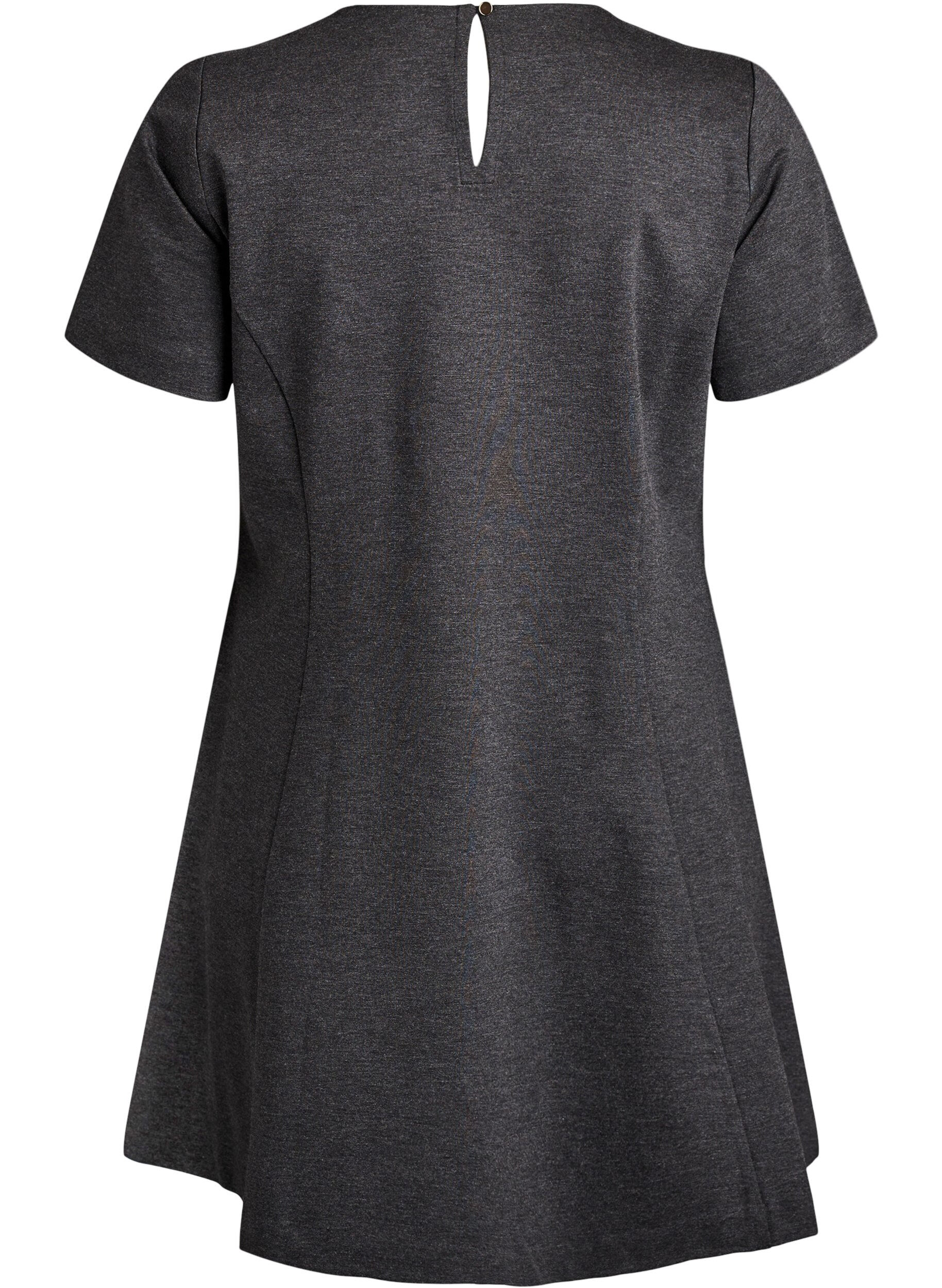 Zizzi Lyhyt A-linjainen trikoomekko, Harmaa, Packshot image number 1