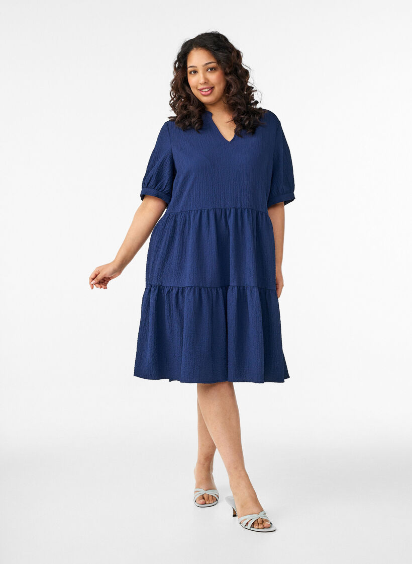 Lyhyt A-linjainen mekko, Sininen, Model image number 1