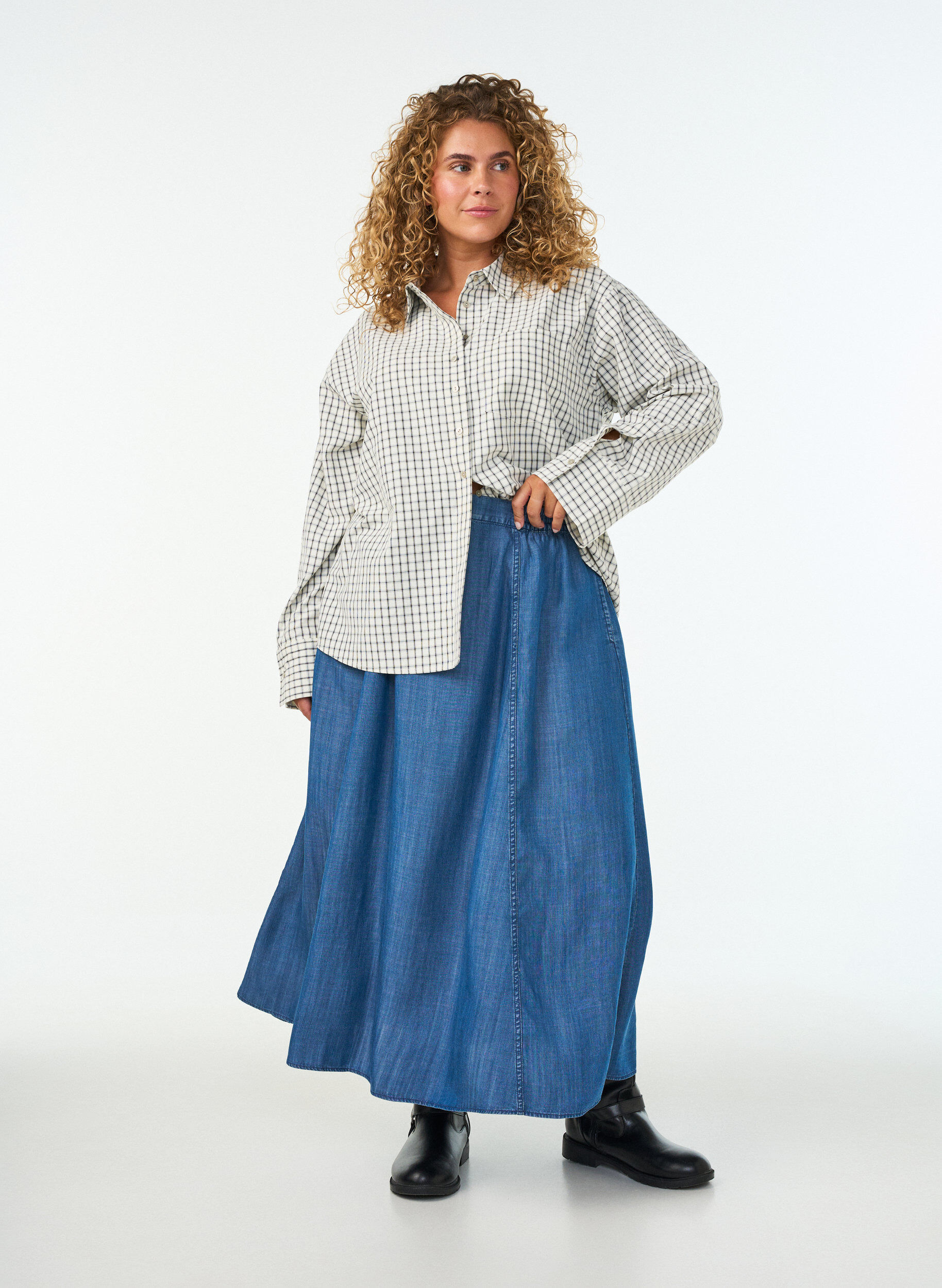 ZizziMaksihame lyocellista farkkutyylill&auml;, Sininen, Model image number 0