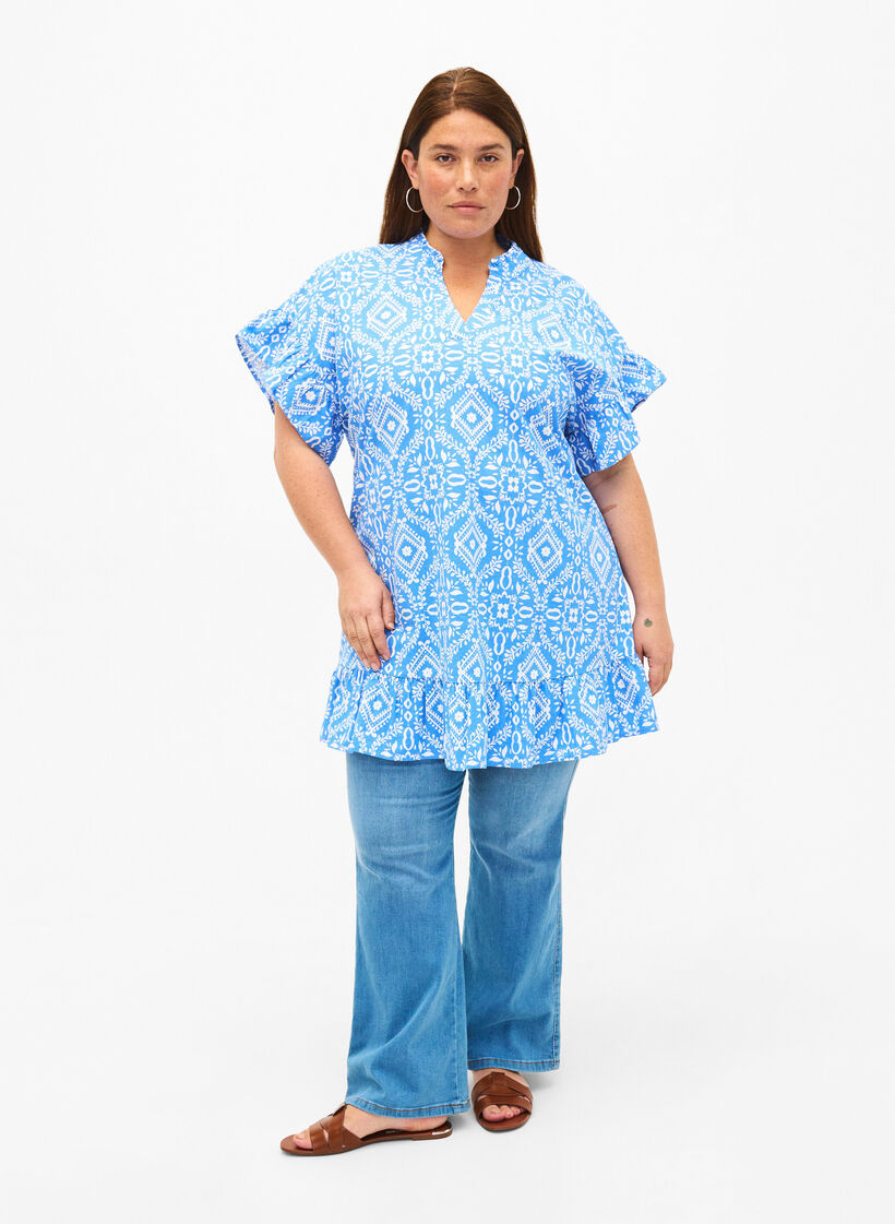 Kukkakuvioinen puuvillatunika, Marina Flower AOP, Model image number 2