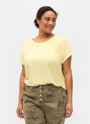 Meleerattu t-paita puuvillasta, Pale Banana Melange, Model image number 0