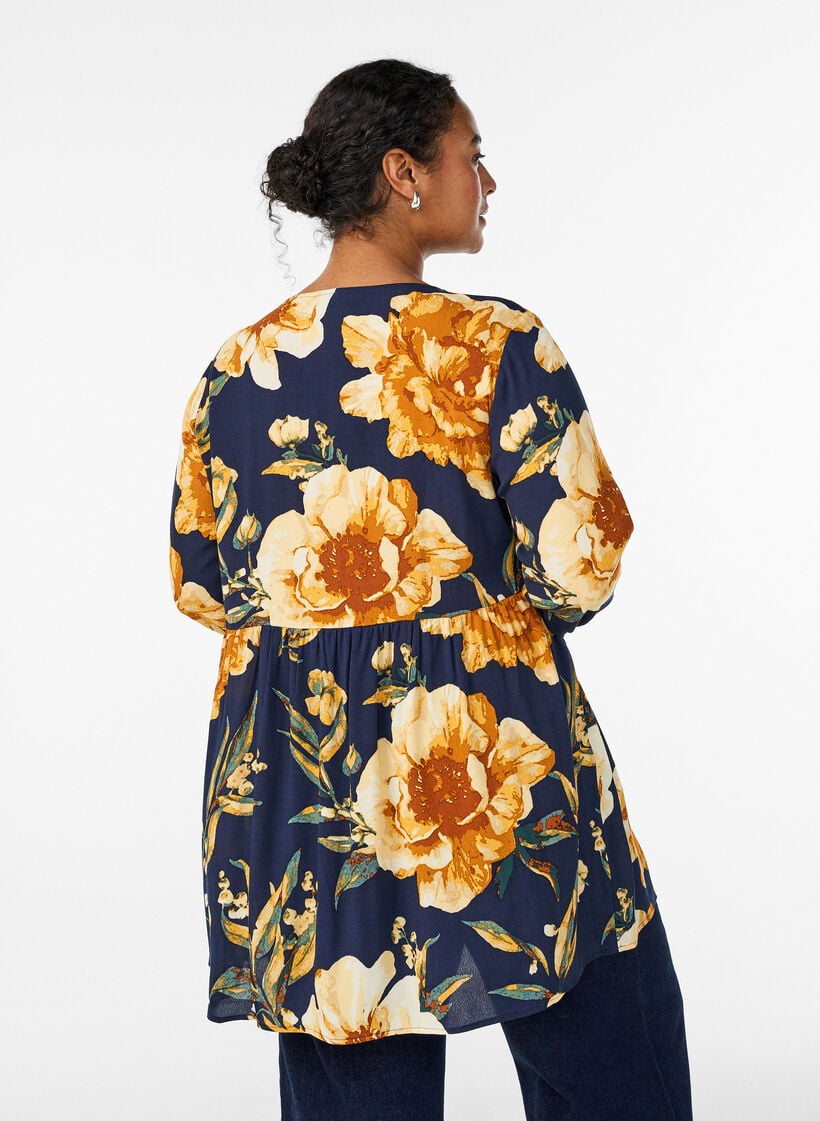 Pitk&auml;hihainen tunika sauman yksityiskohdalla, Sininen, Model image number 2