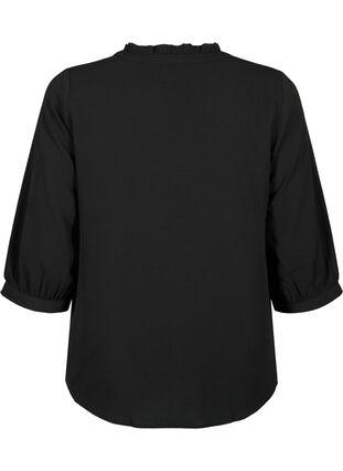 Paitapusero, jossa on 3/4-hihat ja röyhelökaulus, Black, Packshot image number 1