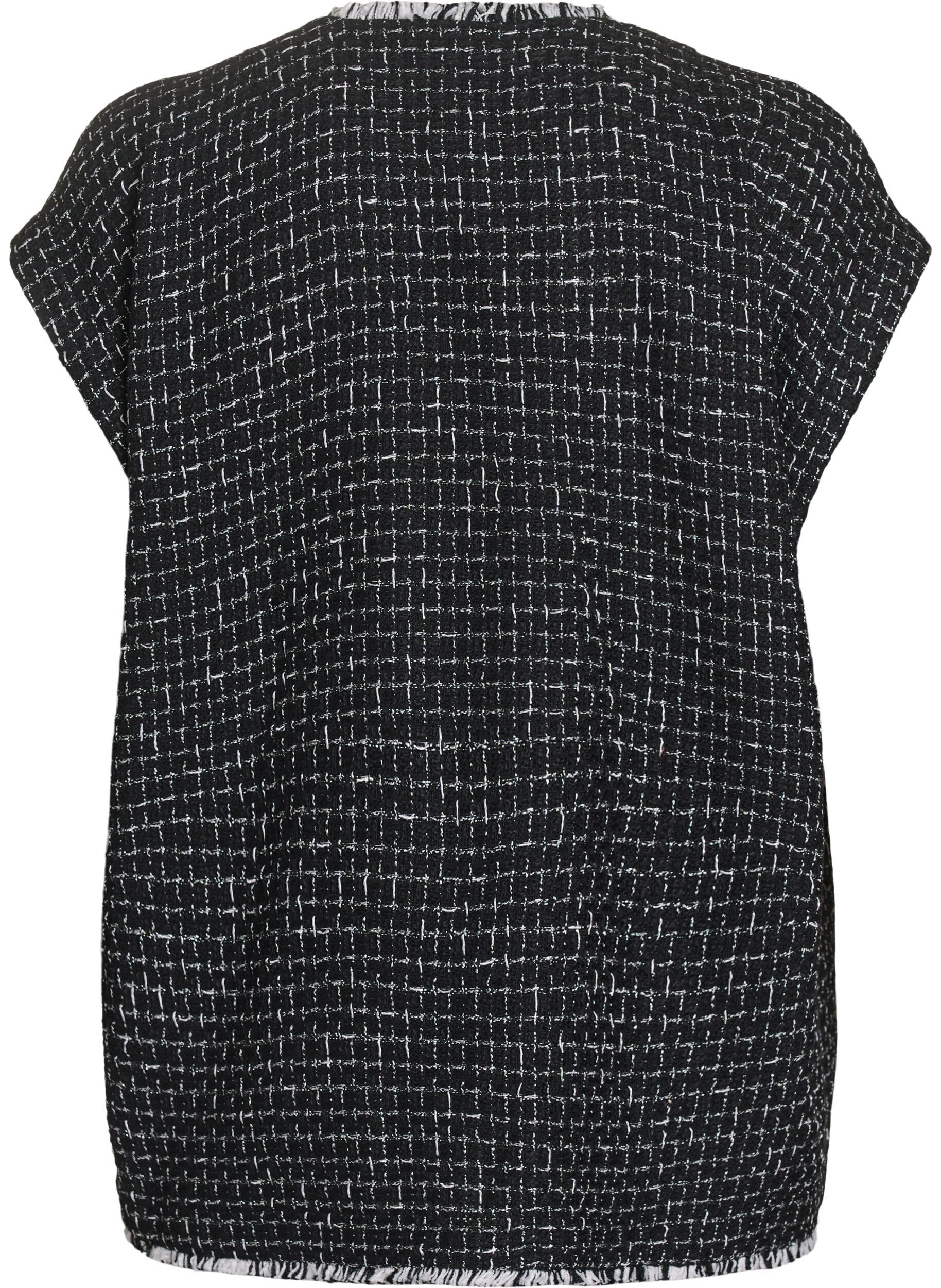 ZizziRuudullinen liivi koristeellisilla napeilla, Musta, Packshot image number 1