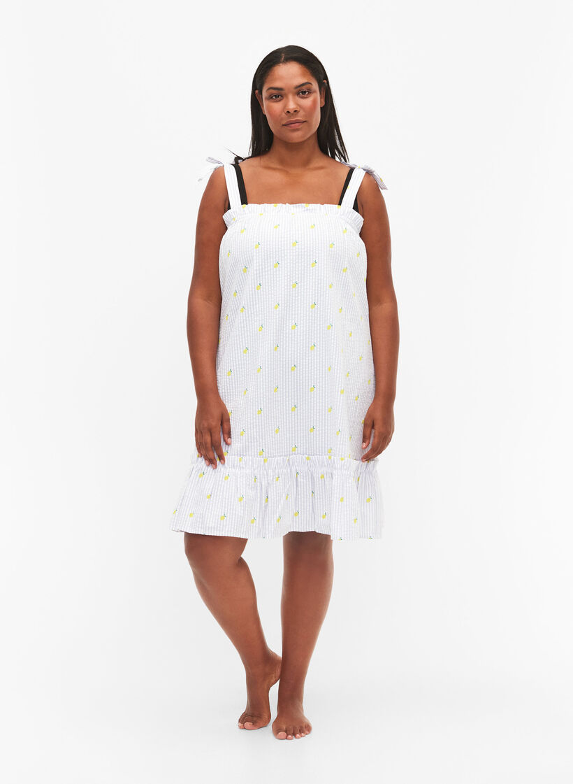 Rantamekko puuvillasta olkaimilla, Lemon Print, Model image number 2