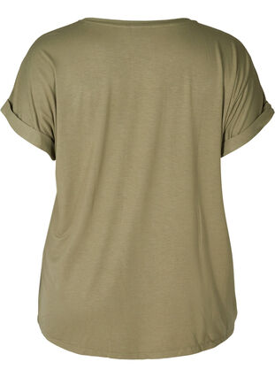 T-paita viskoosiseoksesta pyöreällä pääntiellä, Deep Lichen Green, Packshot image number 1