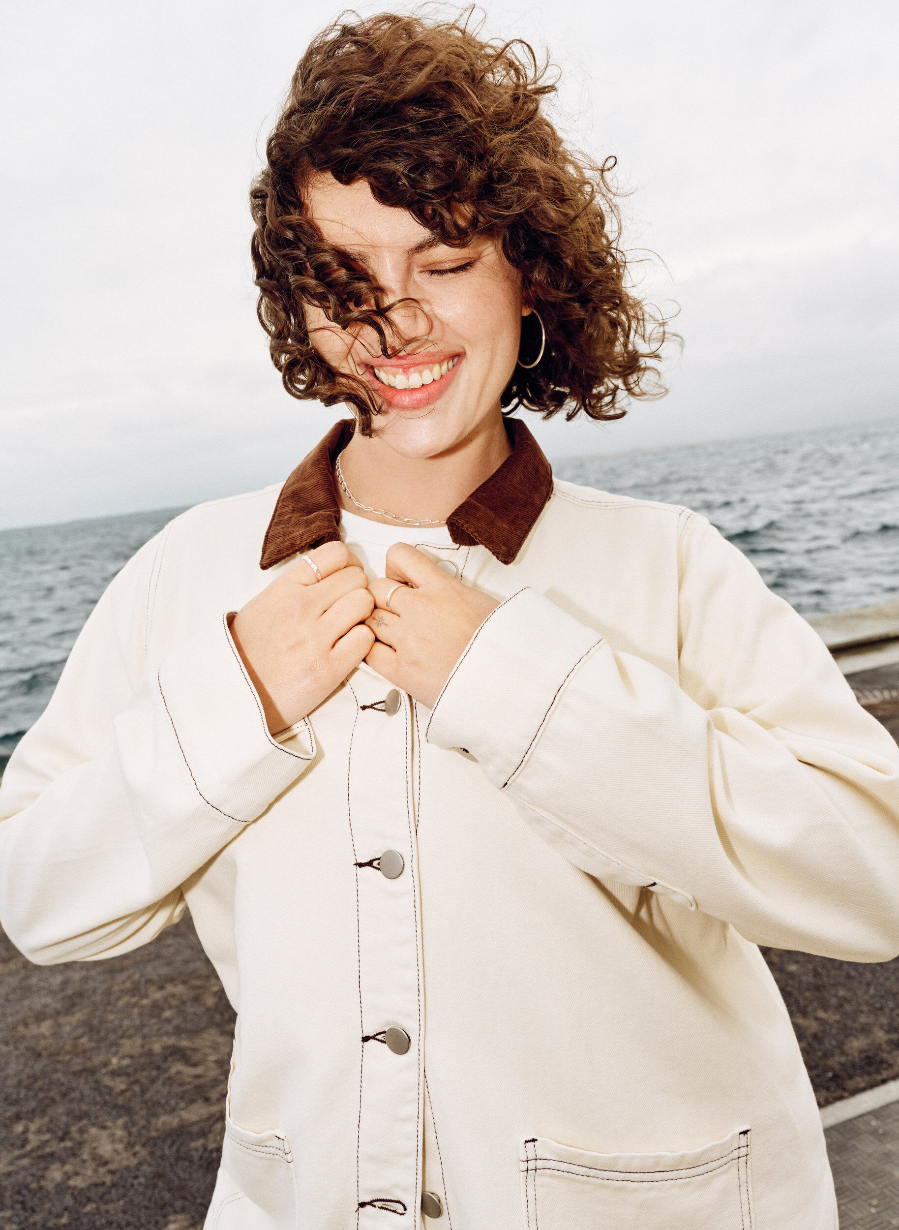 Zizzi V&auml;rik&auml;s farkkutakki kontrastikauluksella, Vanilja, Image image number 0