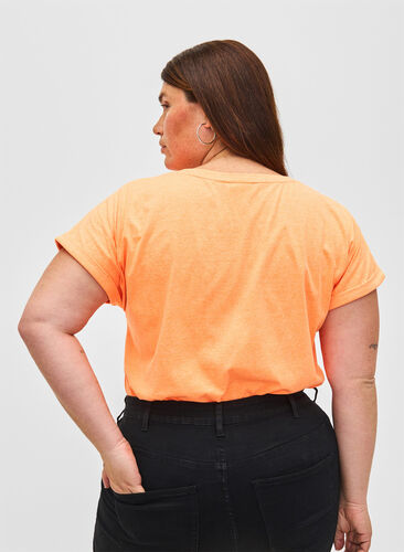 Neonvärinen puuvillainen t-paita, Neon Coral, Model image number 1