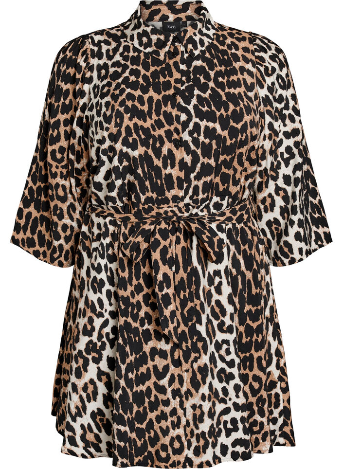 Kuvioitu tunika solmiovy&ouml;ll&auml; ja 3/4-hihoilla, Ruskea, Packshot image number 0