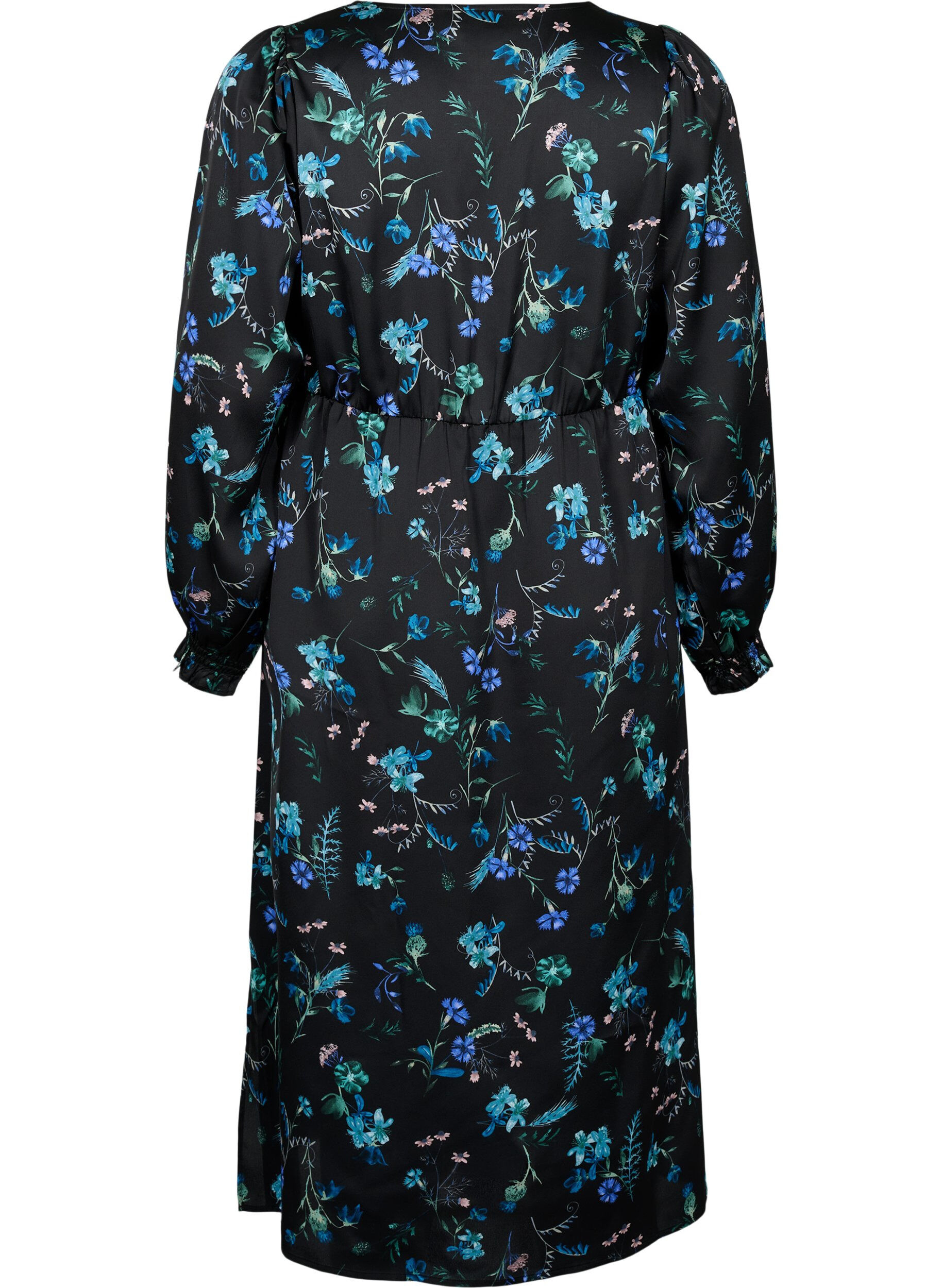 ZizziPitk&auml;hihainen midi-mekko kukkakuvioinnilla, Blue Flower AOP, Packshot image number 1