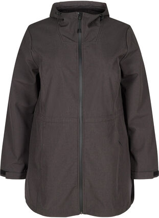 Softshell takki hupulla ja säädettävällä vyötäröllä, Dark Grey Melange, Packshot image number 0