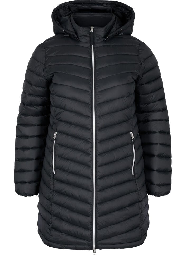 Kevyt takki, jossa on taskut ja irrotettava huppu, Musta, Packshot image number 0